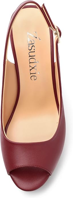 Womens Peep Toe Wedge Heels Matte Fashion Cork Slingback Pumps Platform Wedge - Image 3