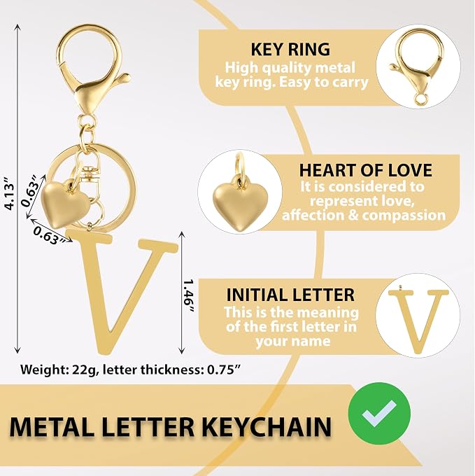 Metal Heart Alphabet Keychain for Women, Girls - Image 2