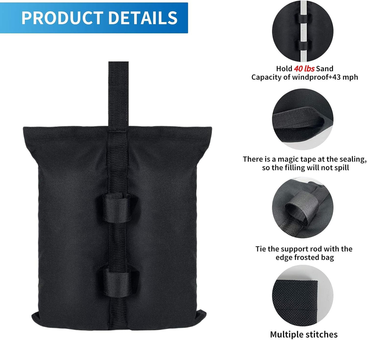 160LBS Canopy Tent Weights Set of 4 Empty Sand Bags for Canopy Tent Legs, Weights Sand Bags for Umbrellafor Outdoor Gazebos, Weights for Canopy Tent Legs,Umbrellas, Sunshades & Patio Furniture