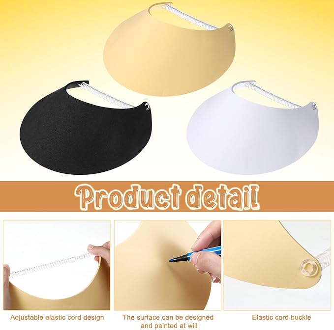 Vabean 3 Pcs Sun Visors for Women Solid String Sun Hat Fabric Foam Adjustable - Image 3