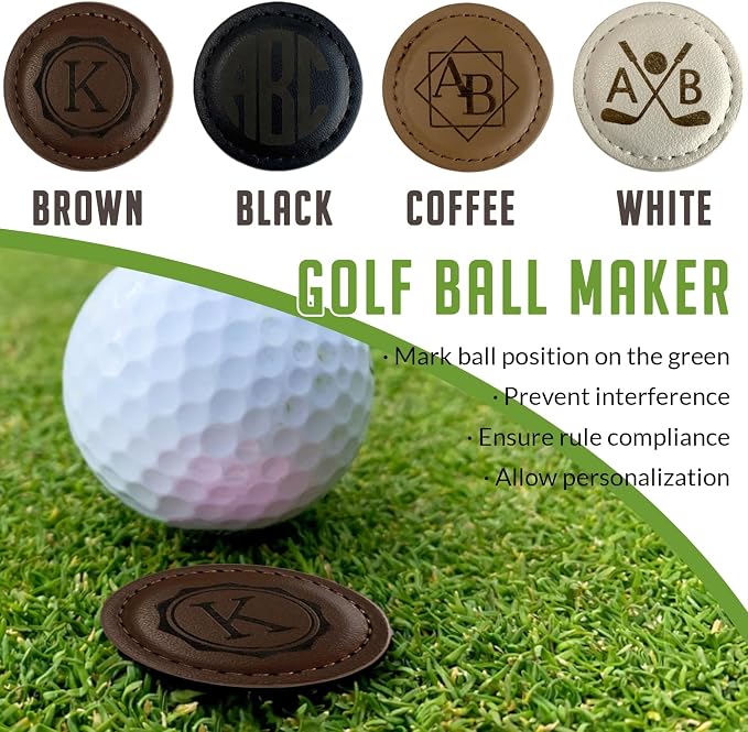 ubjva Custom Leather Golf Ball Marker Personalized Magnetic Golf Accessories - Image 2