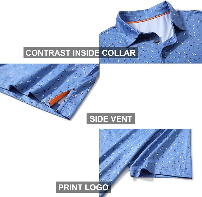 Golf Shirts for Men Dry Fit Short Sleeve Print Performance Moisture Wicking - Image 4