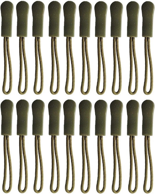 20PCS Replacement Zipper Pulls Zip Cord Puller Slider for Bags Tent Clothes (Army Green)