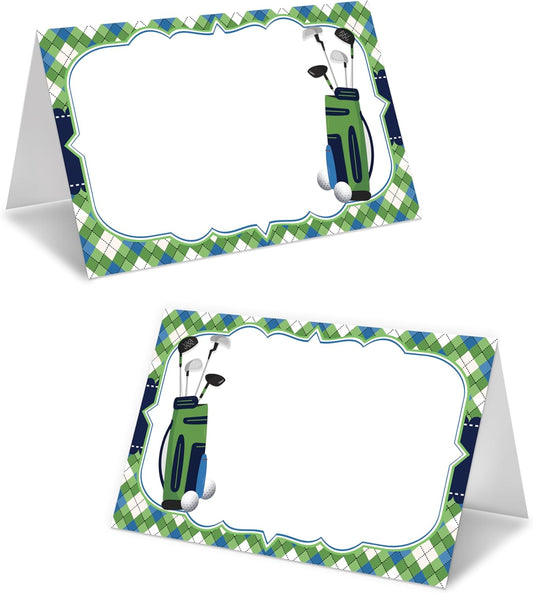 Golf Place Card For Boys, Golfing Par Tee Name Cards For Table Setting, Golf Sports Party Favors Supplies, Golf Set Tent Cards Decorations For Baby Shower Birthday Events, Easy Folding, 25 Pack -05