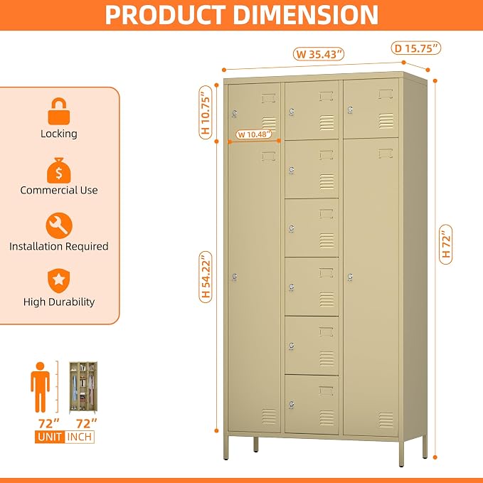 METAN Metal Locker for School Office Gym Bedroom, 10 Doors Steel Storage Locker - Image 3