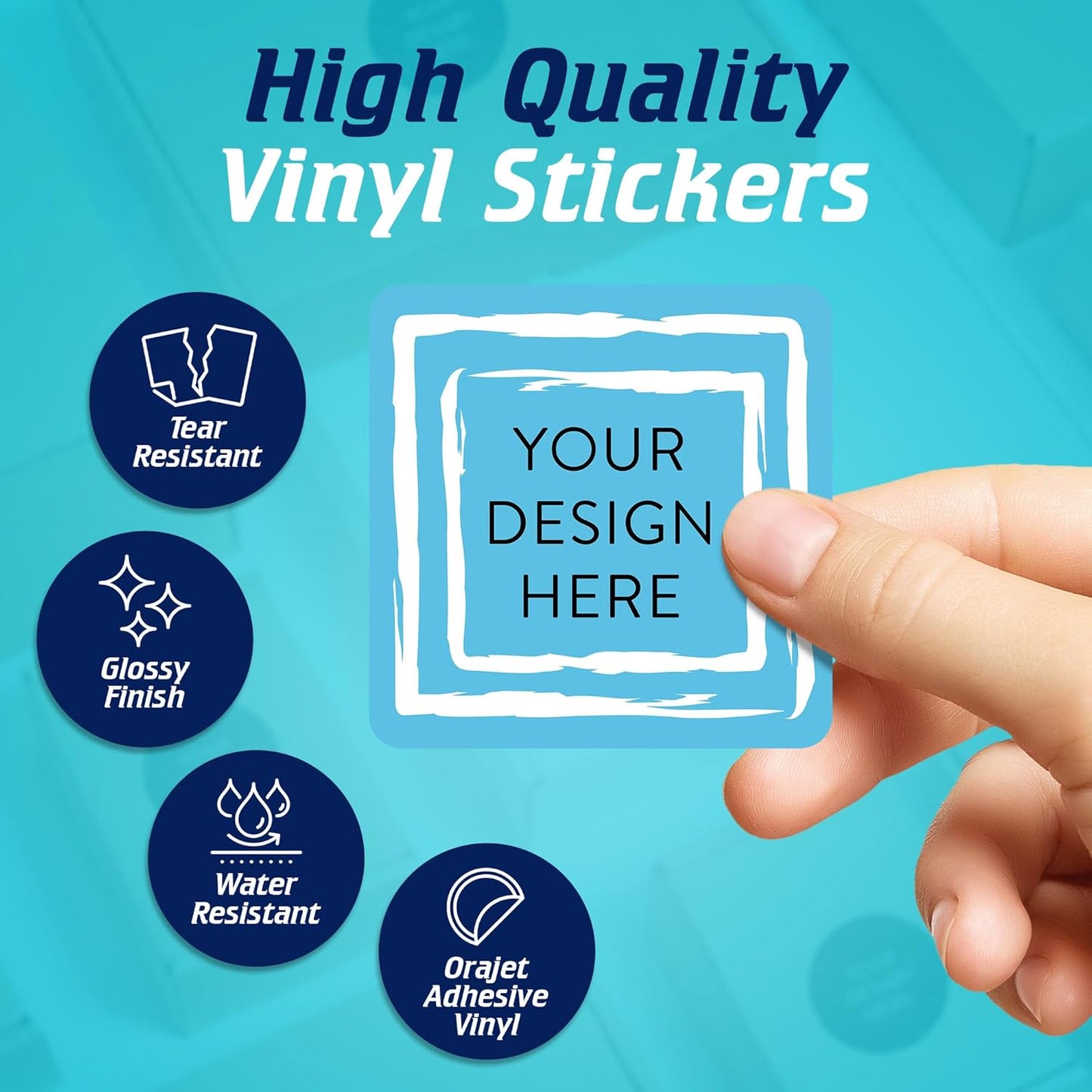 100 Custom Vinyl Stickers - Upload Your own Image, Text, Design, Logo - Personalized Logo Labels for Handmade, Packaging, Bottle, Jars, Candle, Brand Stickers (Blue Swirls, 2x2 Square)