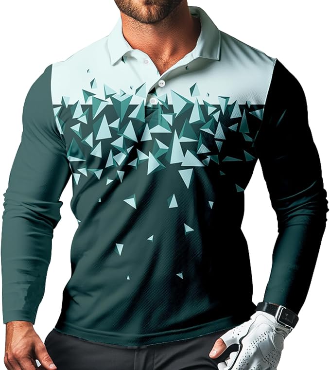 Men's Long Sleeve Golf Shirt Quick Dry 3 Button Work Fishing Outdoor Casual by SQPO