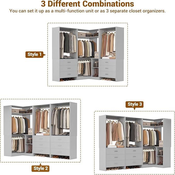 Aheaplus Closet System with 6 Drawers, 4 Hanging Rods & Corner Tower, Corner - Image 2