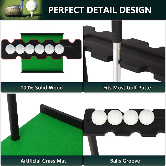 Golf Putter Stand for 9 Clubs & 7 Balls, Solid Wood Golf Club Rack, Golf Club - Image 3