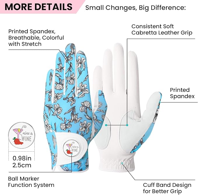 Golf Gloves Women with Ball Marker 2 Pack, Right Handed Golfer Left Hand - Image 2