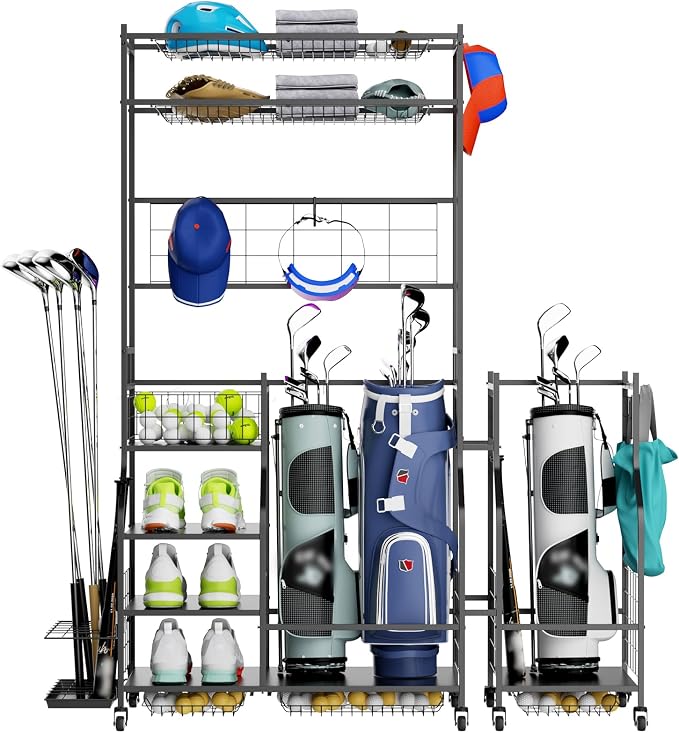 Golf Bag Storage Organizer for Garage Holds 3 Bags by CNPOP