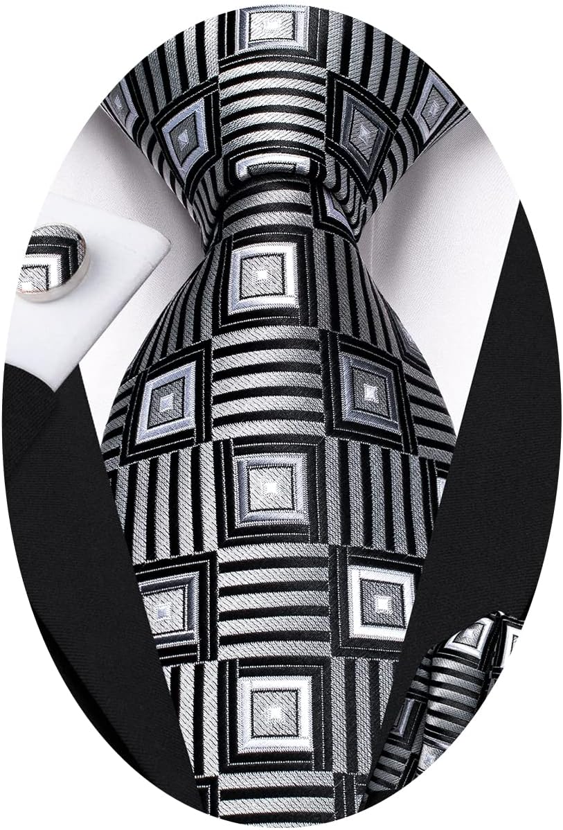 Hi-Tie Men 63inches Tie Set Extra Long Necktie Paisley Tie Pocket Suqare Cufflinks Big and Tall Men Tie