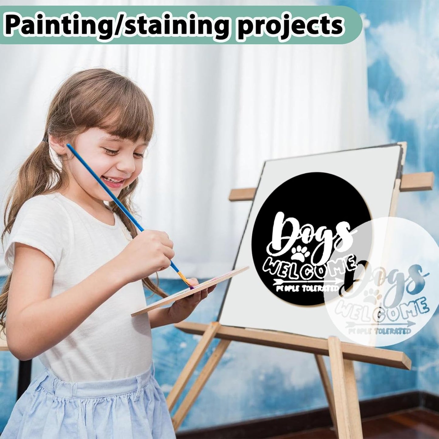 12 Inch Wood Circles for Crafts, 10Pcs Unfinished Wood Rounds with 9Pcs Welcome Stencils & 12Pcs Painting, DIY Wooden Crafts for Door Hanger, Wood Burning, Painting, Thanksgiving Day Christmas Decor