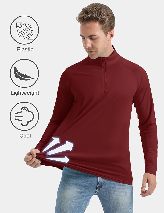 CRYSULLY Men's Long Sleeve 1/4 Zip Shirts Sun Protection Pullover UPF 50+ Rash - Image 4