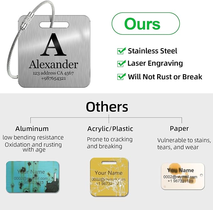 Customized Stainless Steel Luggage Tags: Personalize Your Suitcases, and Bags - Image 8