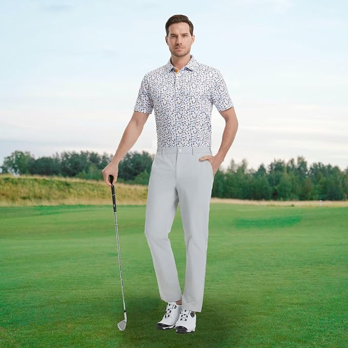M MAELREG Mens Golf Shirt Short Sleeve Dry Fit Print Moisture Wicking - Image 2