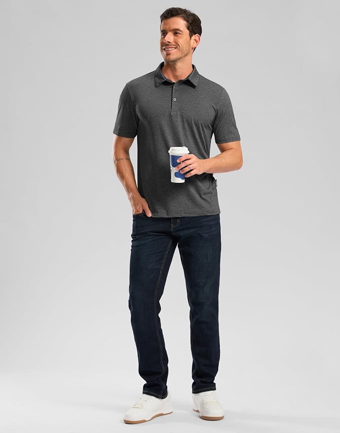 Golf Shirts Heather Polo Short Sleeve Dry Fit Lightweight Moisture Wicking - Image 6