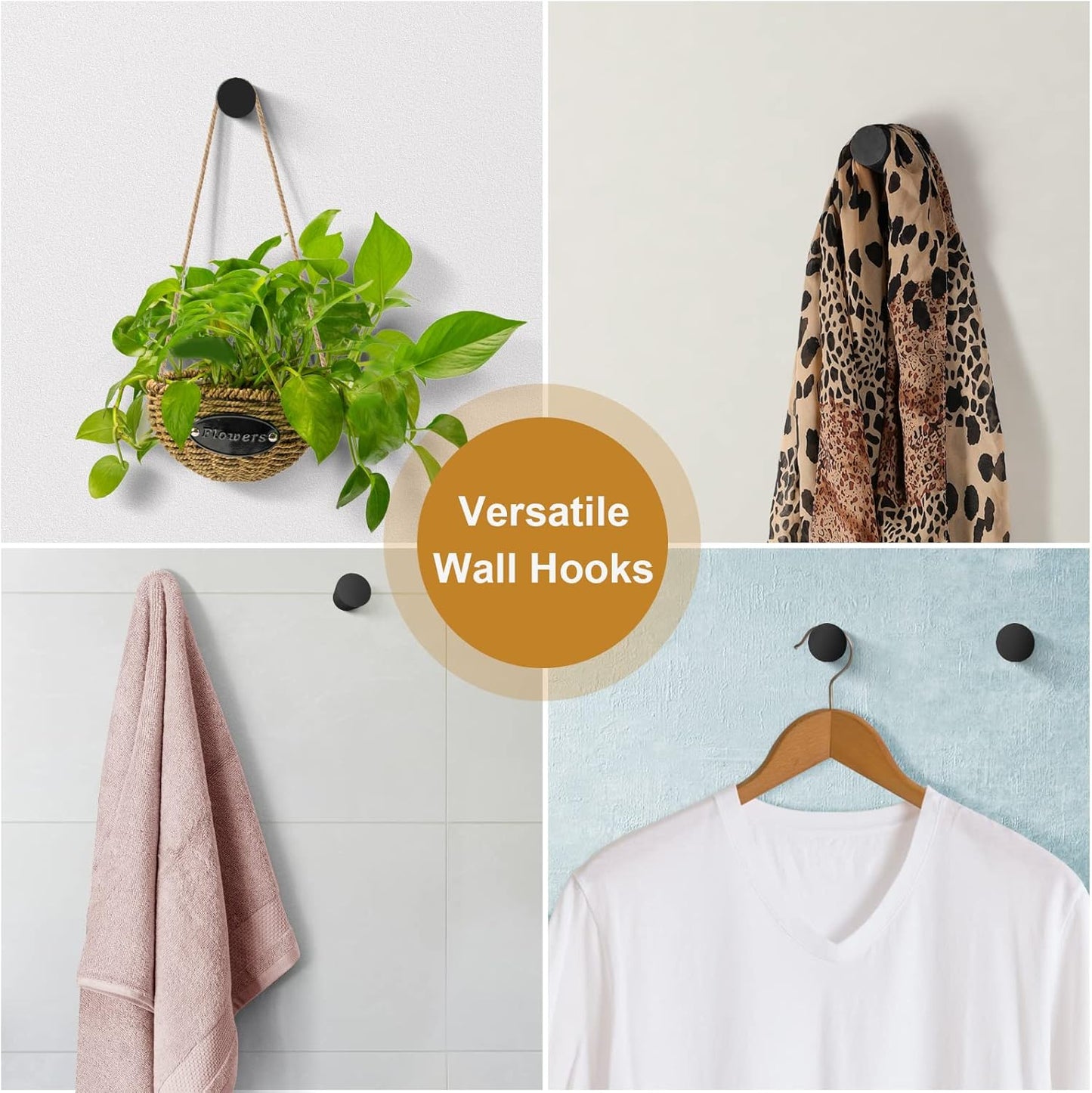 12 Pack Wood Wall Hooks, Black Decorative Coat Hooks Wall Mounted, Heavy Duty Entryway Hat Hooks Wall Hangers for Hanging Purse, Towels, Clothes, Backpack