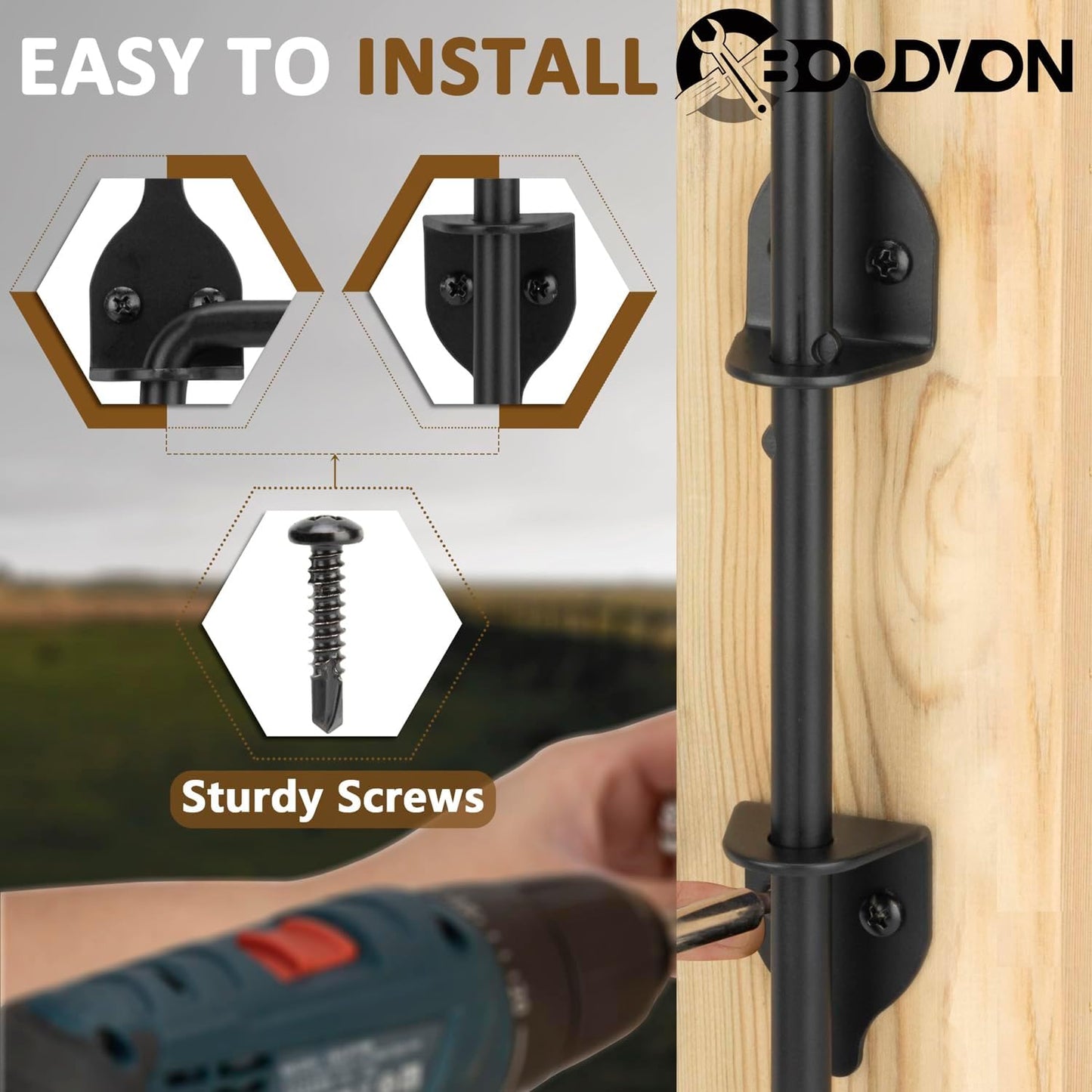 12 Inch Cane Bolt Gate Drop Rod Heavy Duty Gate Hardware, Gate Ground Latch for Wooden Fences, Metal Gates Doors Stopper for Gate Ground, Wrought Iron Gate Latches, Black Finish(2 Pack)