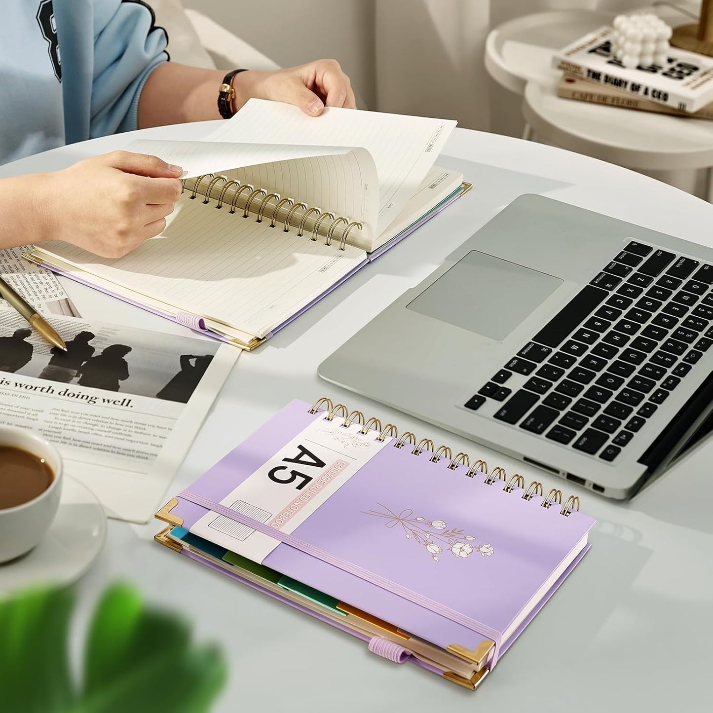 Hardcover Spiral Notebooks 6.1" X 8.4" Note Taking 5 Subject Notebook College Ruled with Dividers 240 Pages 100GSM Aesthetic Spiral Notebook for Work School Cute Journals for Women Writing, Purple