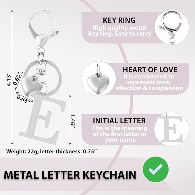Metal Heart Alphabet Keychain for Women, Girls - Image 2