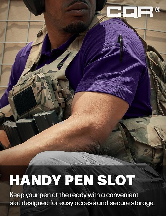 CQR Men's Polo Shirts, Tactical Short Sleeve Golf Performance Shirts, - Image 5