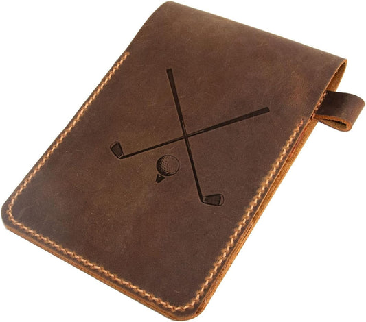 Golf Scorecard Holder Leather Hand Stitched, Yardage Book Holder, Golfers Gift, Gift for Him, Gift for Dad, Leather Golf Gifts (Brown)