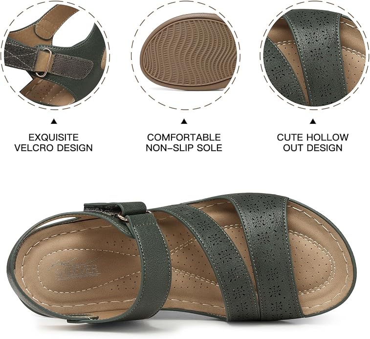SHIBEVER Women's Wedge Sandals Platform: Comfortable Dressy Arch Support Ankle - Image 2