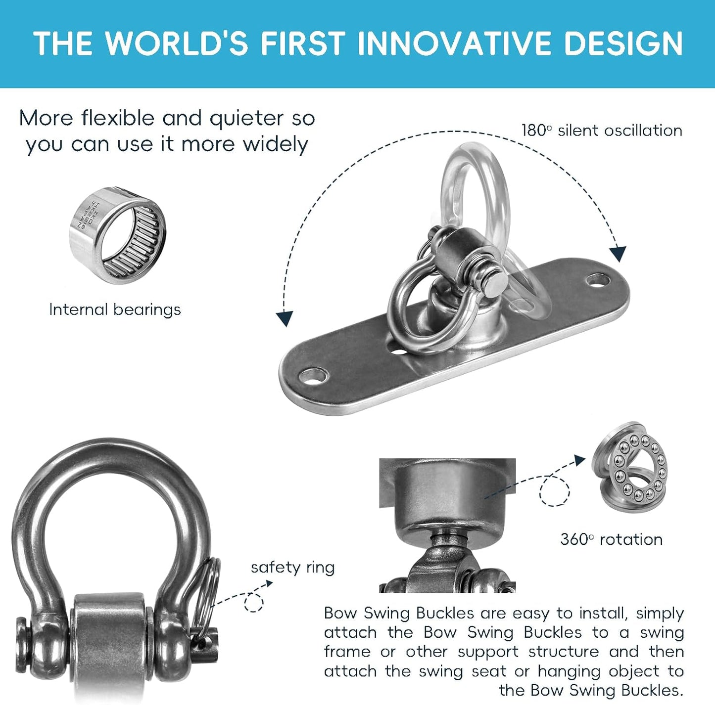 2 of Heavy Duty Stainless Swing Hanger with Smooth Swing Bearings 180°+360°, 1500 lb Capacity for Indoor Outdoor Playground Yoga Hammock Chair Sandbag Porch Swing Bag