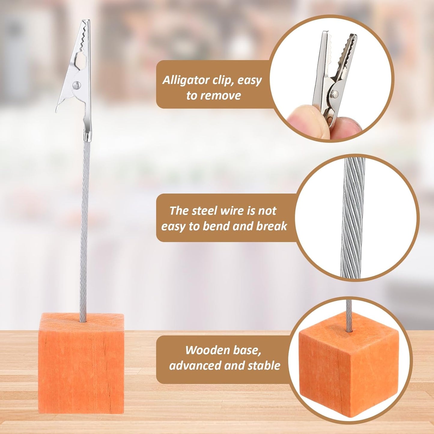 20 Pcs Cube Base Memo Clip Holder with Alligator Clip Wood Table Number Holder Cube Base Place Card Stand Mini Photo Menu Stand for Displaying Number Card(Multi Color)