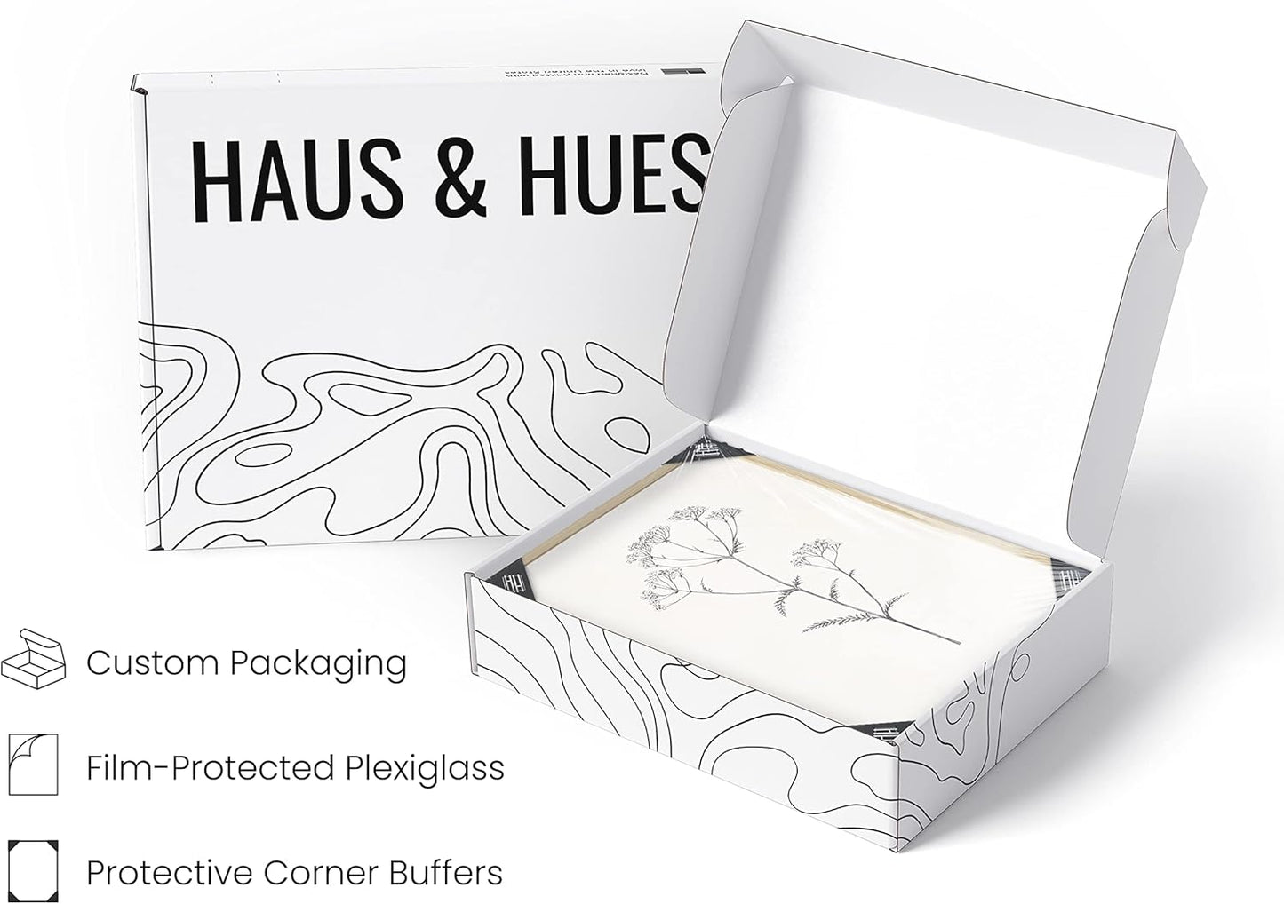 HAUS AND HUES Grey Floral Wall Art - Set of 4 Plant Posters for Wall Vintage, Botanical Prints, Black and White Flower Pictures for Room Aesthetic, Farmhouse Bathroom, Rustic Art (Beige Frame, 8x10)