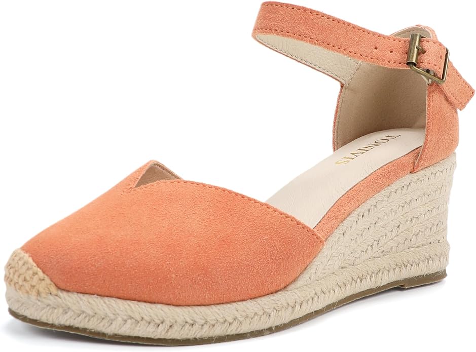Platform Wedges Sandals for Women, Ankle-Strap, Cap Toe, Summer Espadrilles by TONIVIS