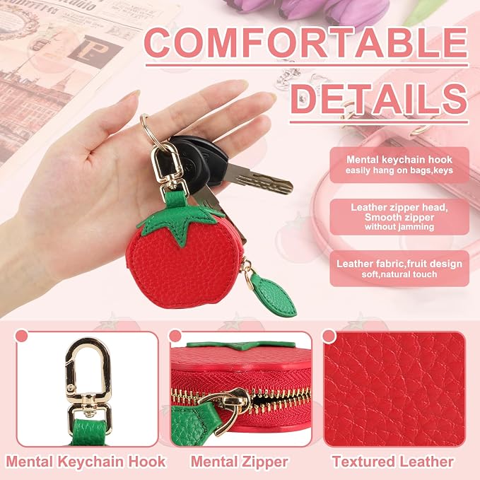 XSUIOY Orange Fruit Coin Purse Keychain Bag Charm, Mini Leather Coin Purse & - Image 3