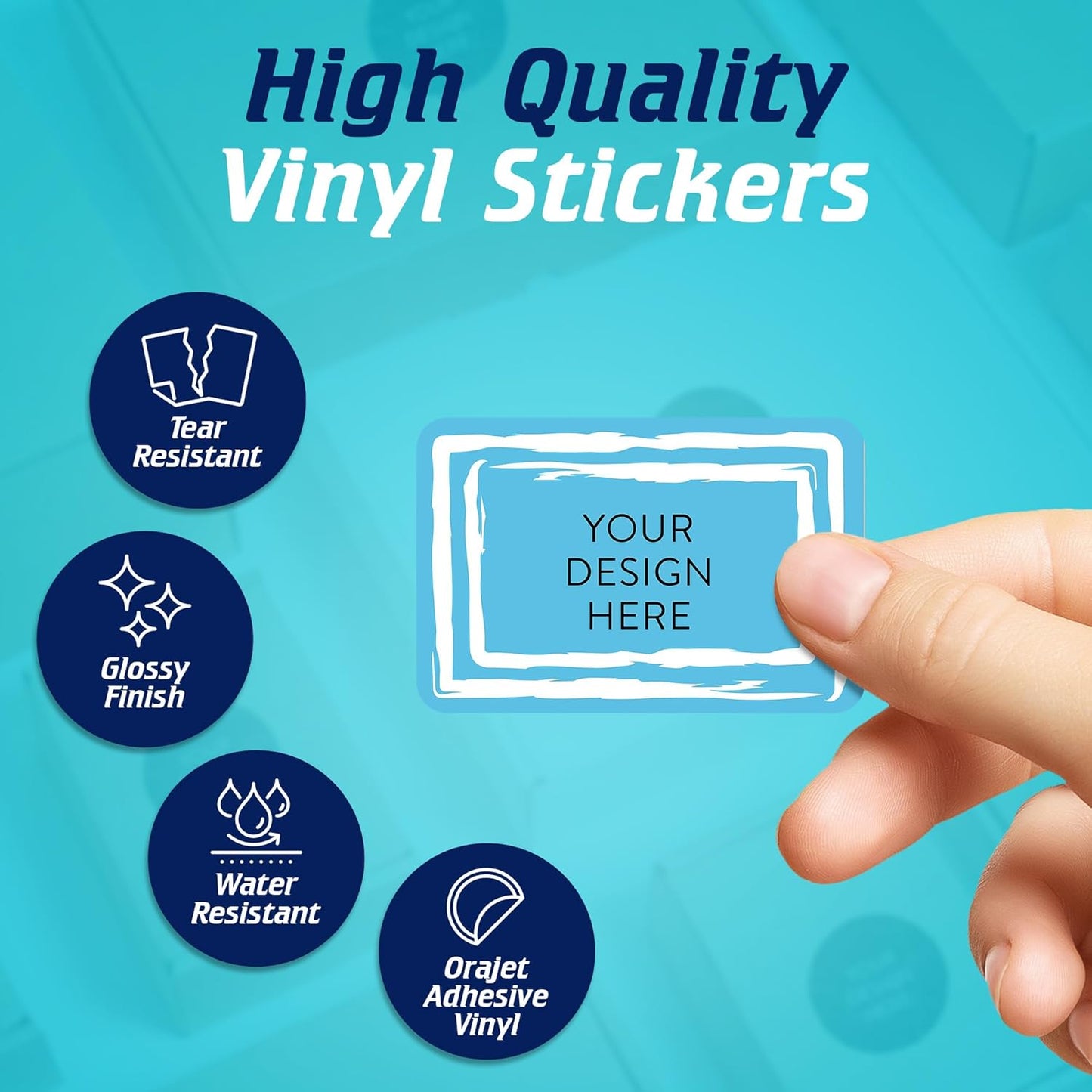 100 Custom Vinyl Stickers - Upload Your own Image, Text, Design, Logo - Personalized Logo Labels for Handmade, Packaging, Bottle, Jars, Candle, Brand Stickers (Blue Swirls, 5x3)