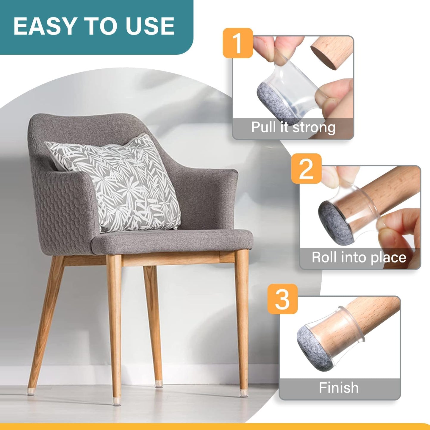 24 Pcs Chair Leg Floor Protectors Round, Silicone Felt Furniture Leg Pads Caps Covers for Hardwood Floors (Fit 8/16“ to 15/16”)