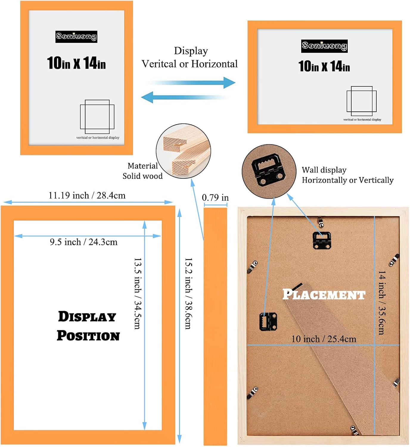 10x14 inch Wood Picture Frames for Wall Hanging,Diamond Painting Frames Rectangle Baby Scan Picture Frame for Family Walls Decoration,Anniversary,Wedding,Christmas,Halloween,Shower,Certificate (Orange)