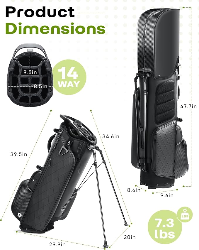 14 Way Golf Stand Bag, Full Length Dividers PU Leather Golf Bag - Image 7