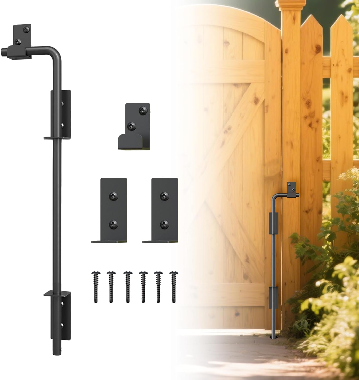 24" Heavy Duty Cane Bolts for Gates with Upgraded Square Hardware Gate Drop Rod with Black Finish for Wood PVC Vinyl Fences Gates, Double Doors-1 Pack