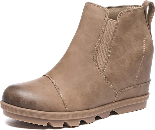 Athlefit Women's Wedge Ankle Boots Comfortable Slip On Wedge Booties by Athlefit