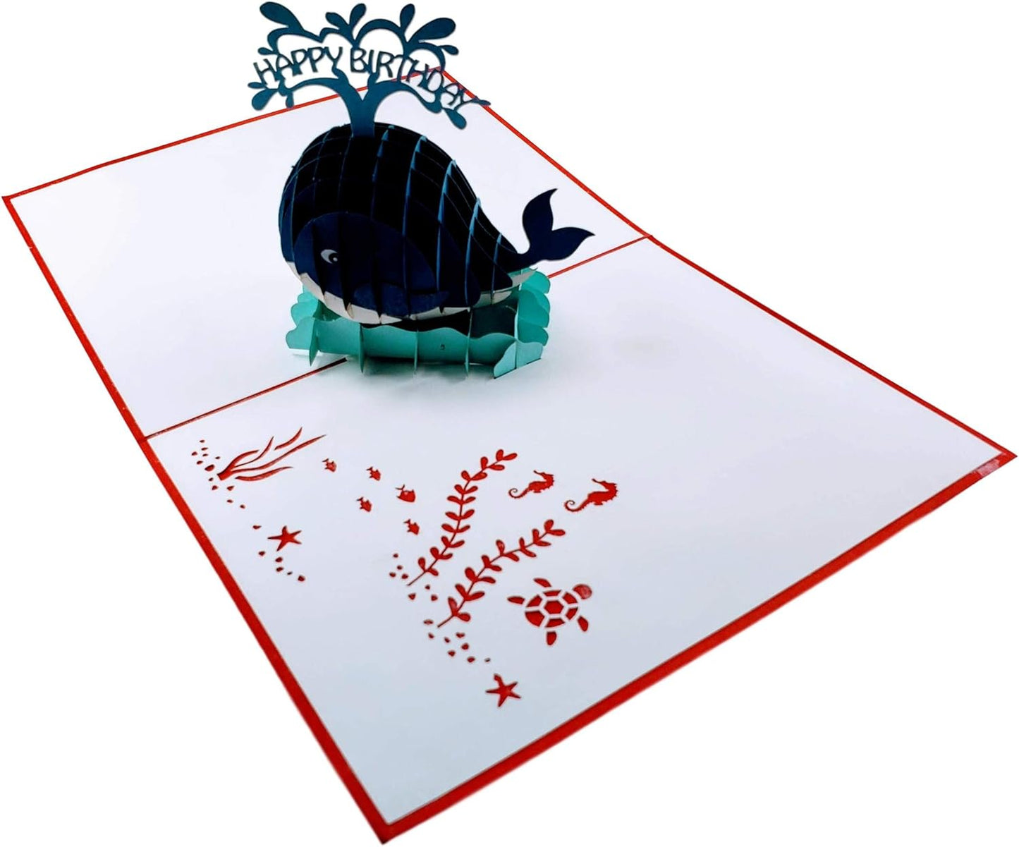 iGifts And Cards Blue Whale Happy Birthday 3D Pop Up Greeting Card - Blowhole, Huge, Fun, Mammals, Ocean, Half-Fold, Birthday, Special Days, Congratulations, For Friendship, Husband, Wife, Mom, Dad