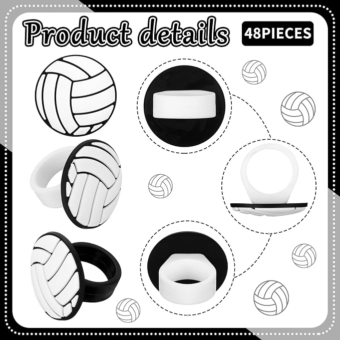 Honeydak 48 Pcs Black Volleyball Cupcake Rings Toppers Decoration Sport Ball - Image 2