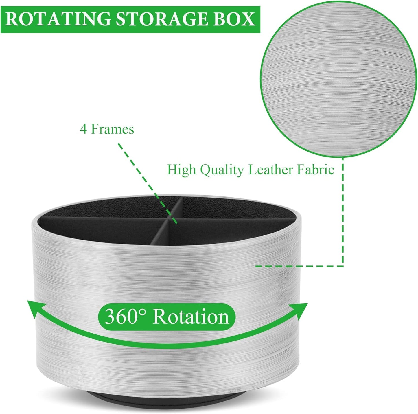 Hennaja Round Leather Art Supply Organizer,Remote Control Holder,360 Degree Spinning,Multi-Functional Pencil Holder,4 Compartments Desktop Stationary Organizer(1-Light Grey2)
