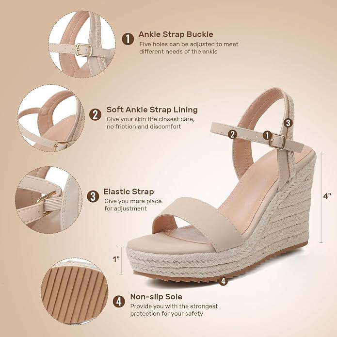 mikarka Women's Espadrille Wedge Sandals: Ankle Strap Platform Open Toe Wedges - Image 3