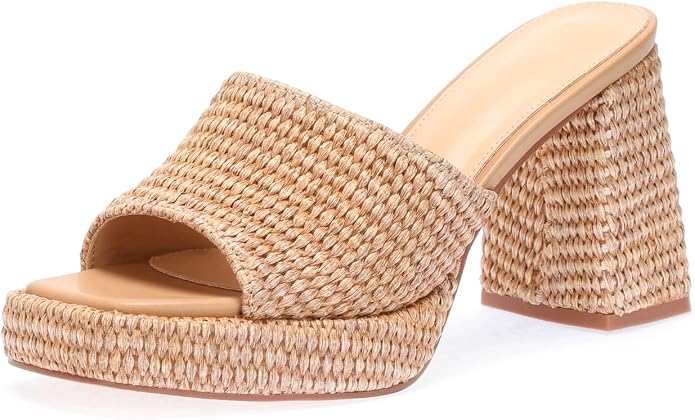 Monrovia Womens Sandals Heels for Women Slide On Block Chunky Platform High - Image 4
