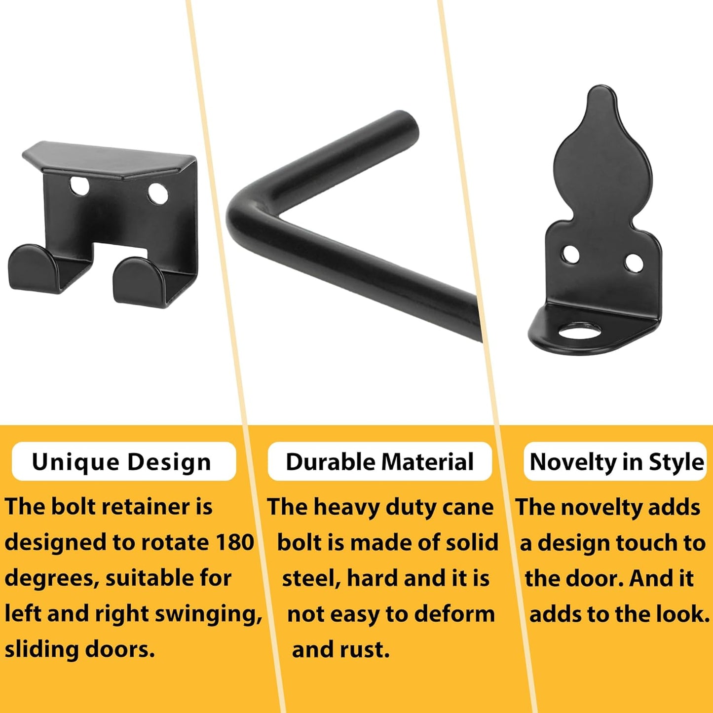 24" Heavy Duty Cane Bolts for Gates with Black Rustproof Powder Upgraded Hardware Gate Drop Rod for Wood PVC Vinyl Fences Gates, Double Doors-2 Pack