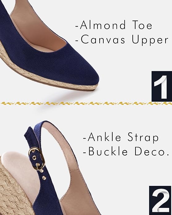 Juliet Holy Womens Wedge Sandals Espadrilles Closed Toe Slingback Buckle Strap - Image 4