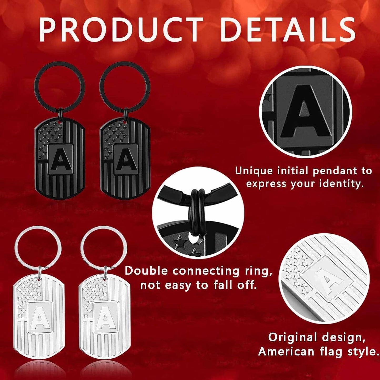 Initial Keychain Gifts for Men,A-Z Letter American Flag Dog Tag Stainless Steel Keychain,Mens Accessories Gift