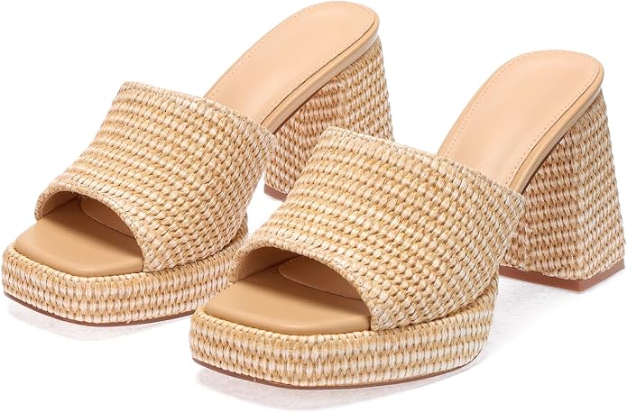 Monrovia Womens Sandals Heels for Women Slide On Block Chunky Platform High - Image 2