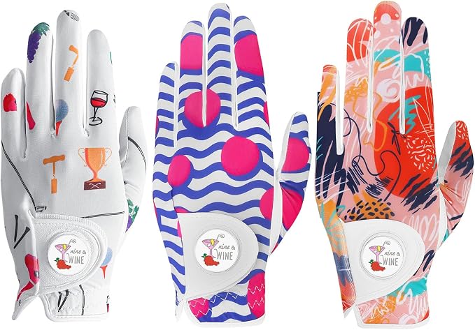Golf Gloves Women with Ball Marker 2 Pack, Right Handed Golfer Left Hand by AmySport