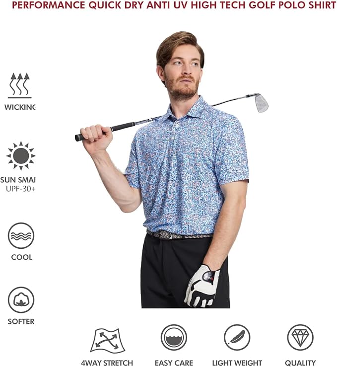 Golf Shirts for Men Dry Fit Short Sleeve Print Performance Moisture Wicking - Image 5